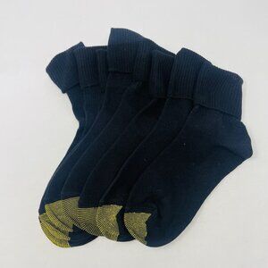 Gold Toe Womens Shoe Size 6-9 4 Pack Ribbed Casual Turn Cuff Socks in Black 1812